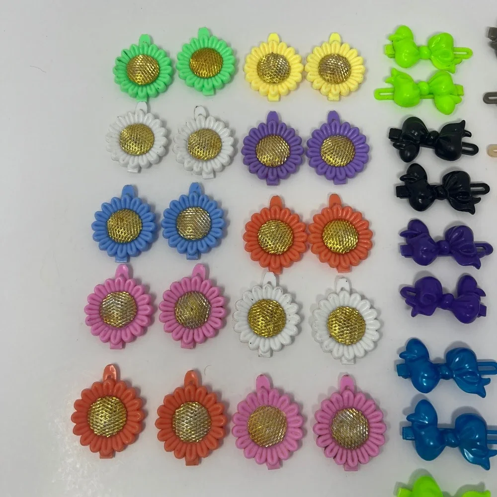 Kids Plastic Hair Barrettes Lot 60 Pc Sunflower Daisy Bow Clips Cute Accessories